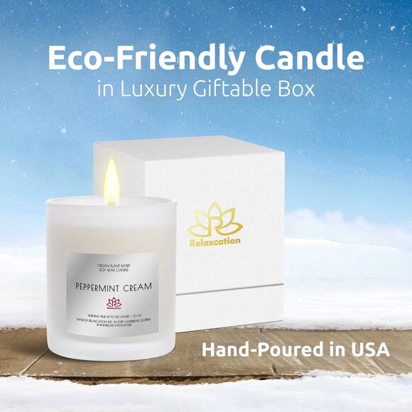 PEPPERMINT CREAM Soy Wax Candle in Glass Jar (10 oz) - Picture 8 of 8